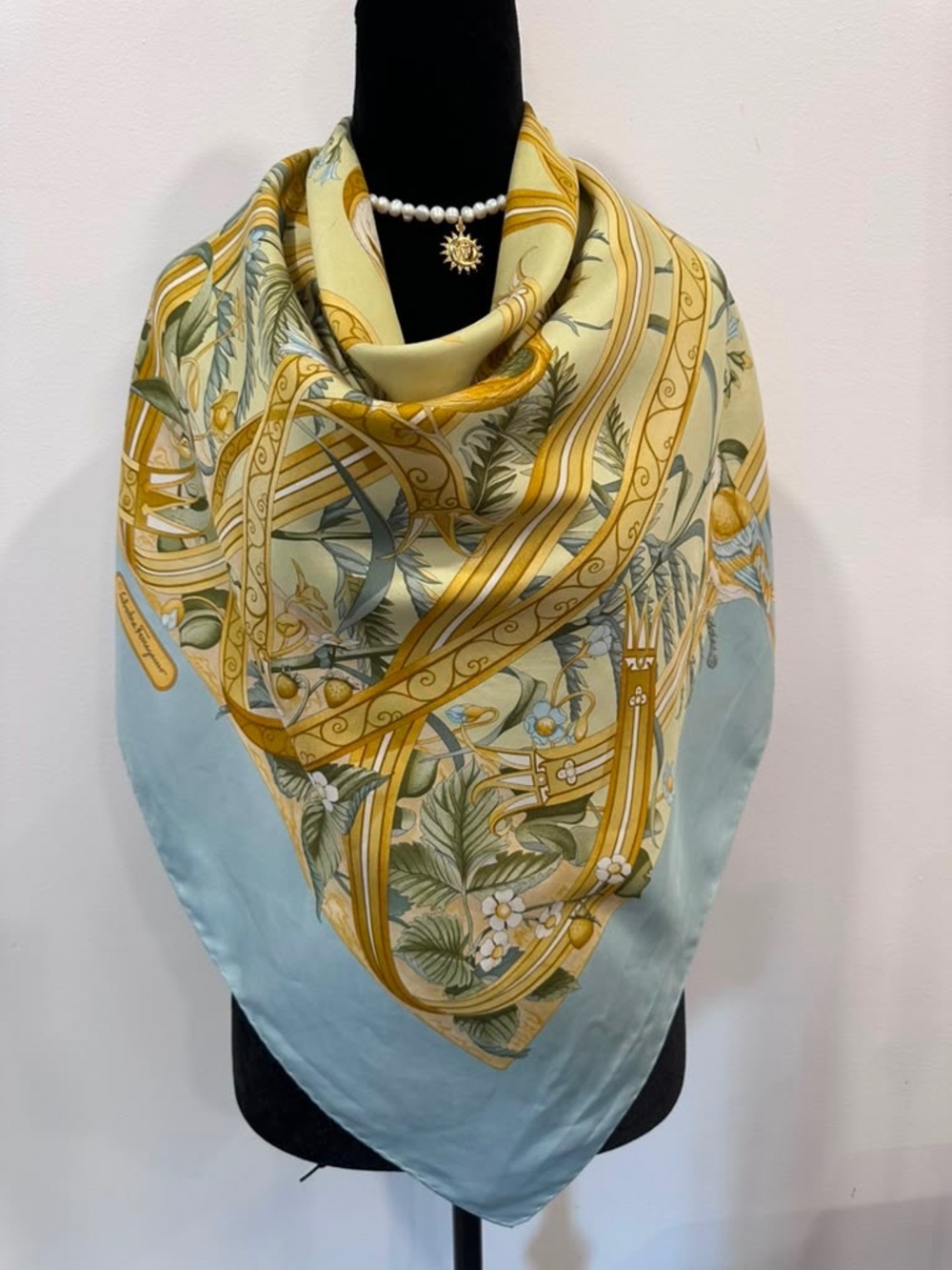 Salvatore Ferragamo Silk Scarf Blue